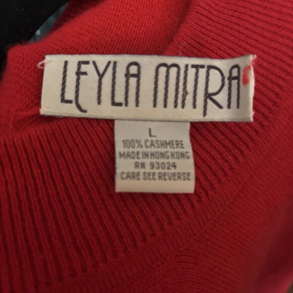 Vintage Leyla Mitra Mock Sweater Womens Large Red 100% Cashmere Pullover - Picture 7 of 8